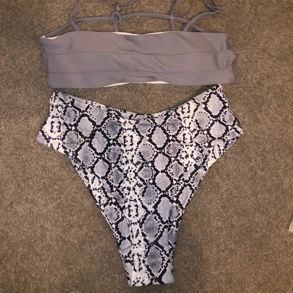 high waisted snake skin gray bikini set
